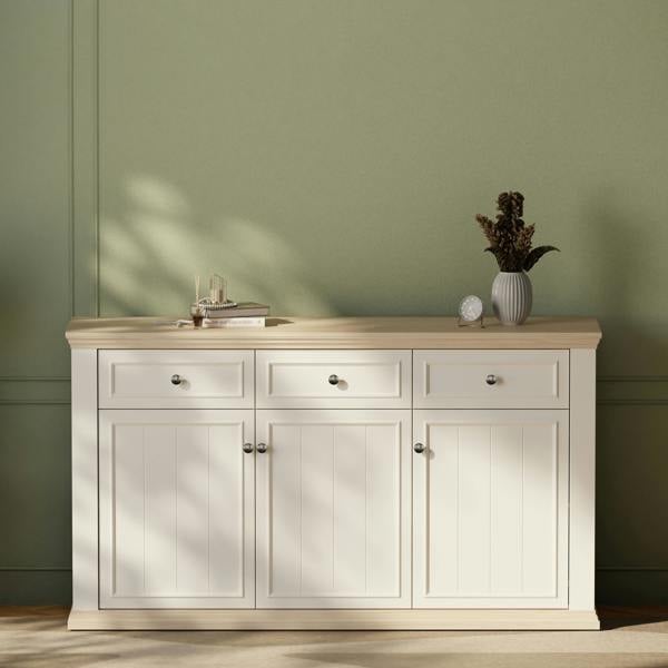 Furniture To Go Pontypool 3 Drawer & 3 Door Sideboard in White and Riva Oak