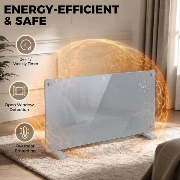 2000W Smart Panel Heater Wall Mounted & Freestanding, Electric Heater with Weekly Timer, Open Window & Anti-Frost, Grey