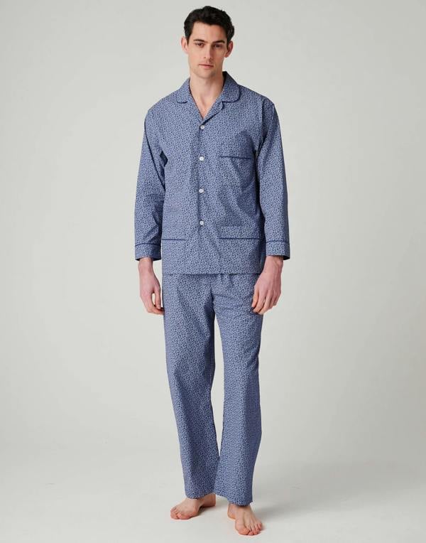 British Boxers Men's Crisp Cotton Pyjama Set – Navy Paisley