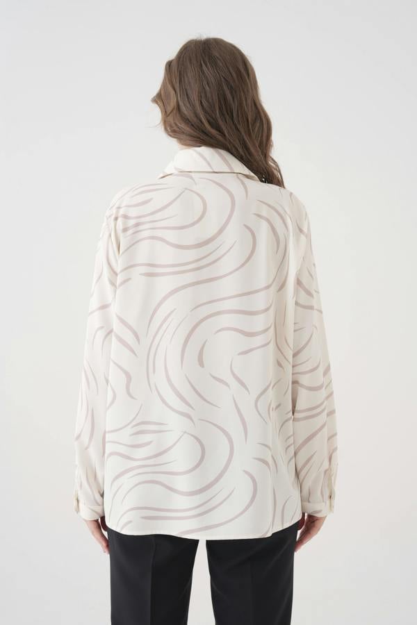 Hoxton Gal Relaxed Fit Long Sleeves Brooch and Print Detail Blouse