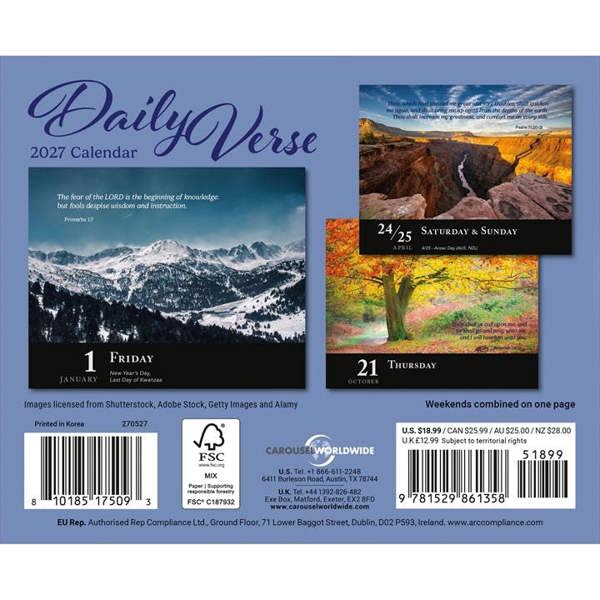 Religion Daily Verse Desk Calendar 2027, Desk Calendars, Day To View, Lifestyle, Gift