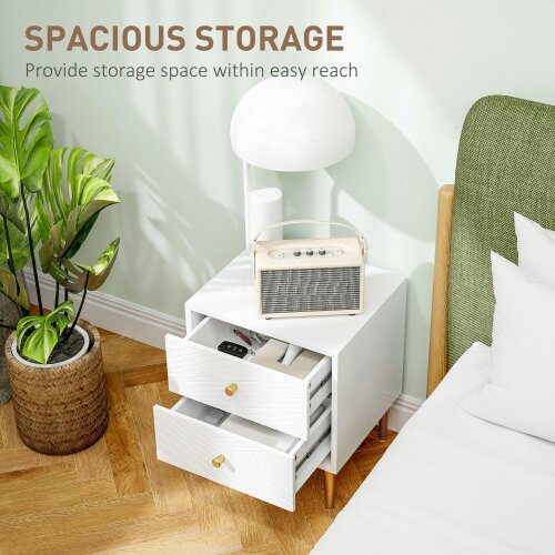 Wyld Haus Dina White And Gold 2 Drawer Elegant Bedside Table