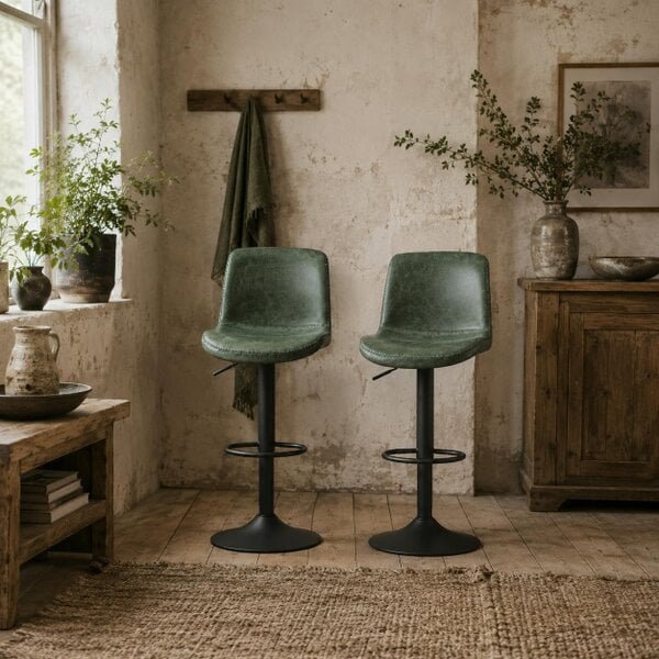 Wyld Haus Kekero Set Of 2 Green Faux Leather Counter Bar Chairs With Back And Footrest