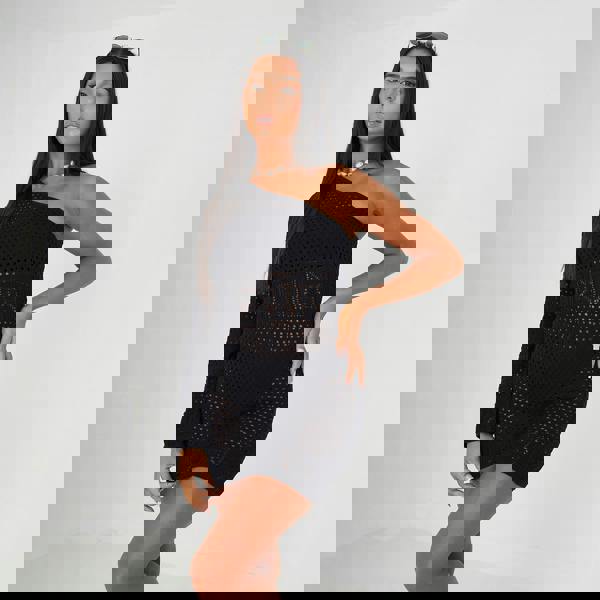 Brave Soul Black One Sleeve Crochet Knit Beach Dress - Black Image 1