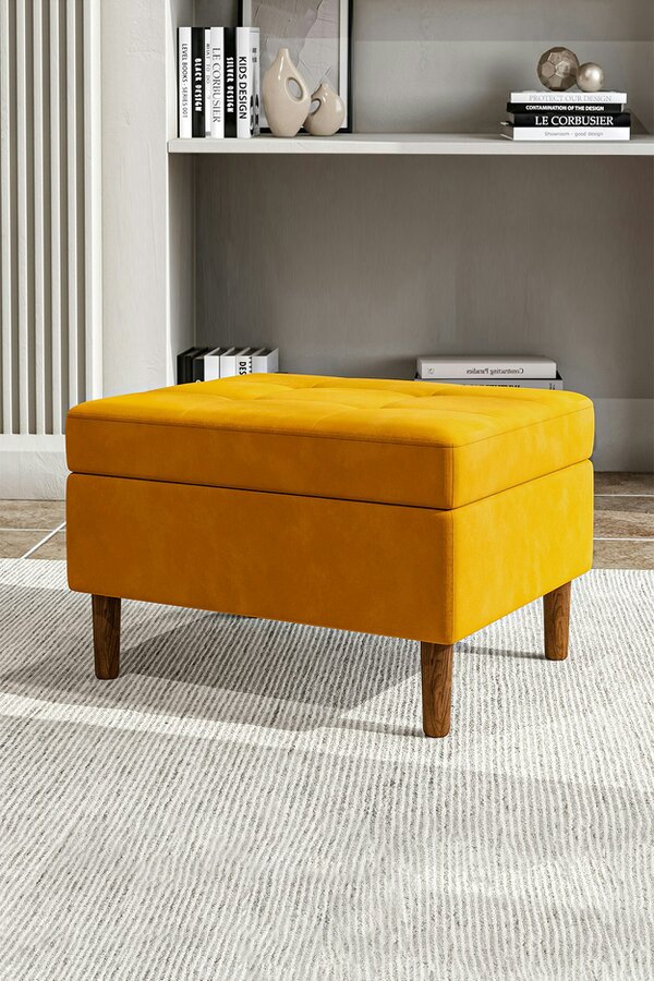 Living and Home Modern Rectangular Tufted Velvet Footstool Storage Ottoman