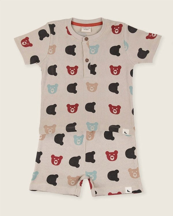 Stone Smiling Bear Print Top And Short Set - image 1