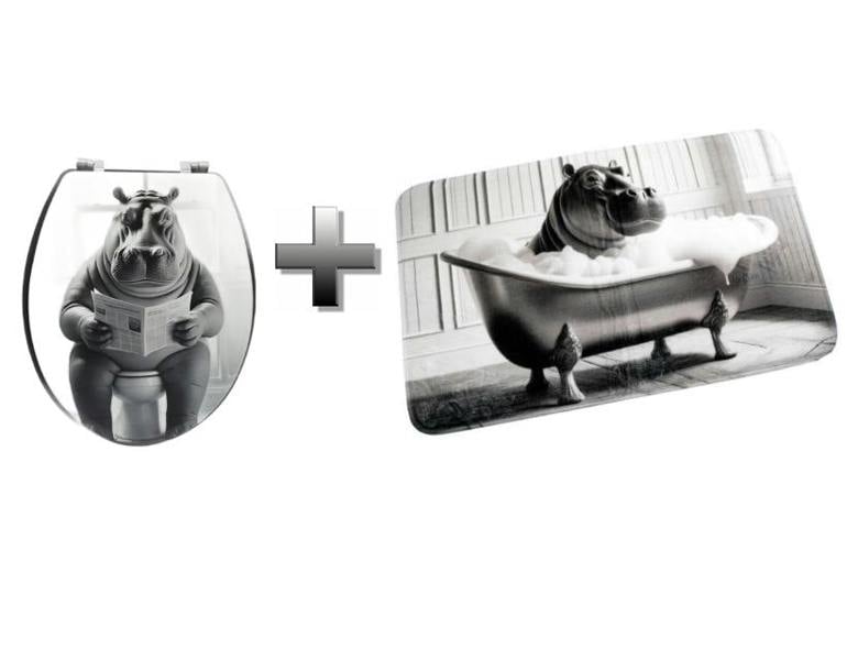 Hippo MDF Animal Novelty Toilet Seat w/ bath mat
