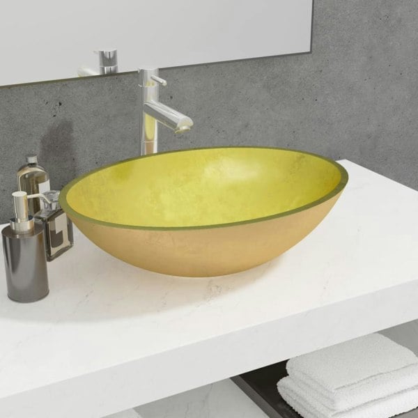Berkfield Basin Glass 50x37x14 cm Gold
