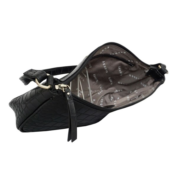 Assots London 'ZARA' Black Croc Real Leather Baguette Shoulder Bag