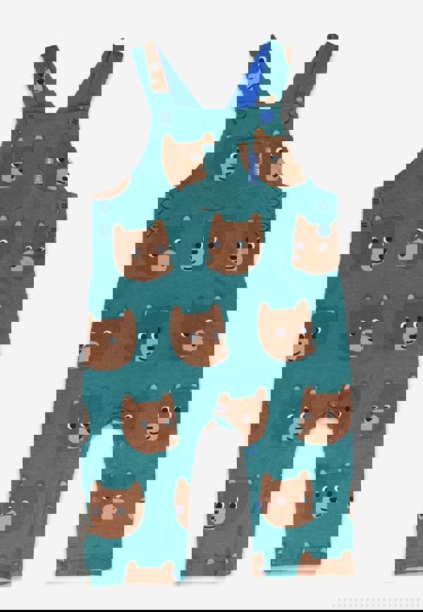 Organic Brown Bear Print Dungarees - Toby Tiger