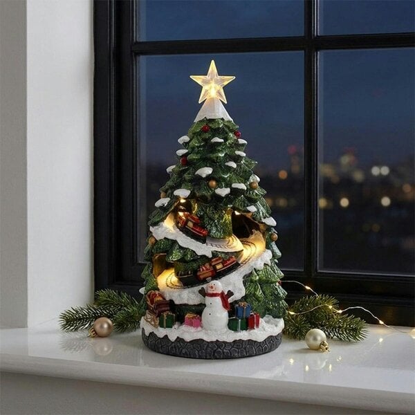 Garden Greatness Festive Tree Ornament with Moving Train and Illuminated Star