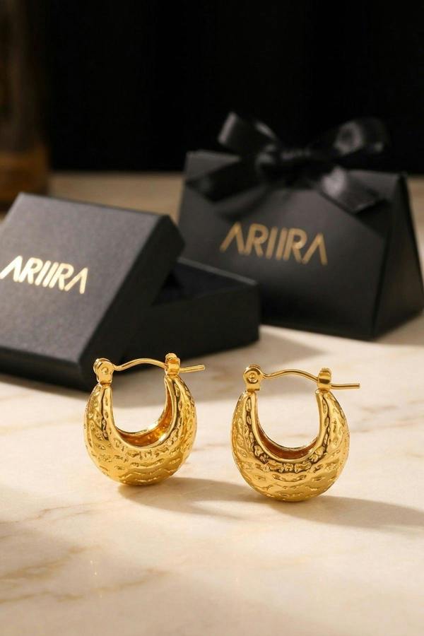 ARIIRA Tova Gold Tone Textured Crescent Hoop
