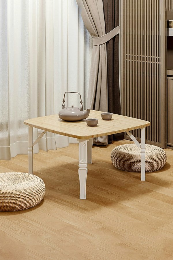 Living and Home Square 60cm Wooden Folding Coffee Table Natural