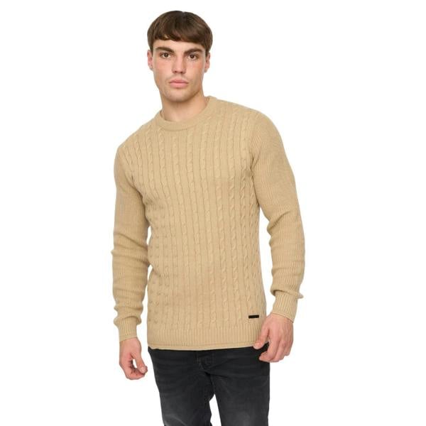 Crosshatch Mens Kabstars Cable Knit Pullover - Stone - 
