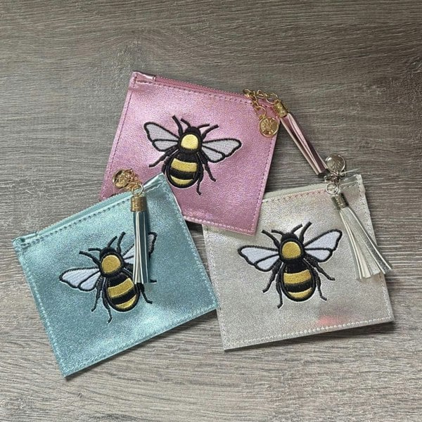 Fores Collection Metallic Embroidered Bee Coin, Card & ID Window Purse