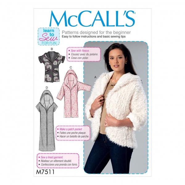 McCalls 7511 Paper Sewing Pattern – Women's Jacket, Beginner, Easy