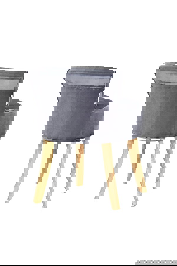 Living and Home Grey Velvet Low Backrest Dressing Stool with Log Color Legs