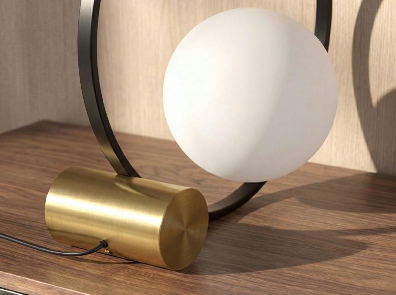 Angel Cerdá White glass and black steel table lamp with polished gold steel base 8096