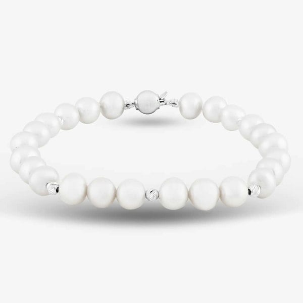 T. H. Baker 9ct White Gold 7.5 Inch Grey Freshwater Pearl Bead Bracelet BRZ70029FW
