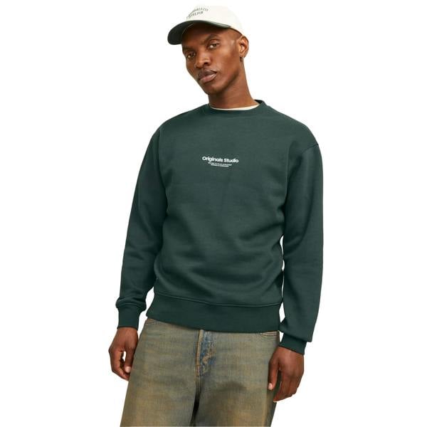 Jack And Jones Mens Graphic Print Ribbed Sweatshirt - Forest - 