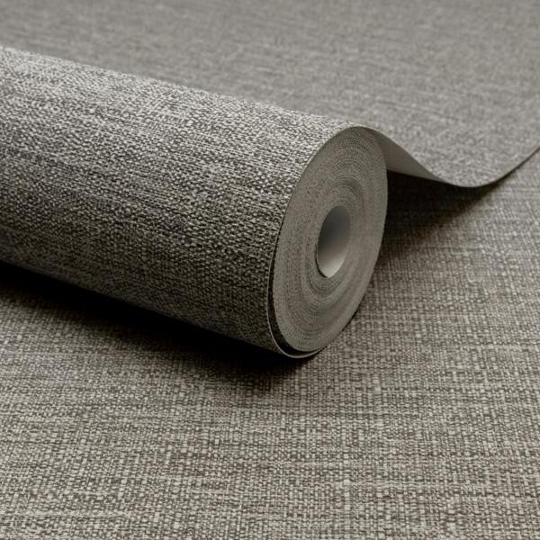 Grandeco Telma Slubbed Fabric Hessian Textured Luxury Wallpaper Dark Mocha Neutral