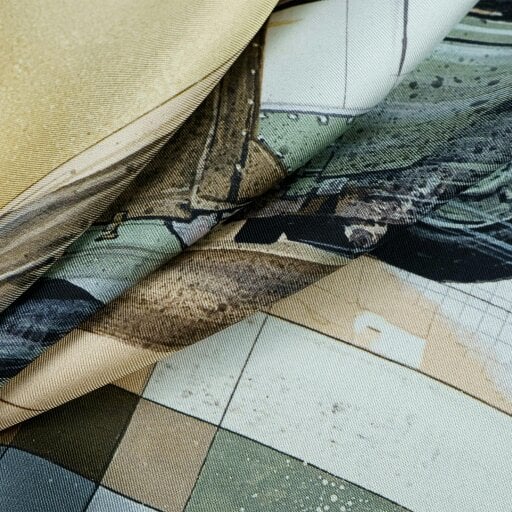 Otway & Orford 'Heritage in Motion' off-roader silk pocket square in green & brown (42 x 42cm)