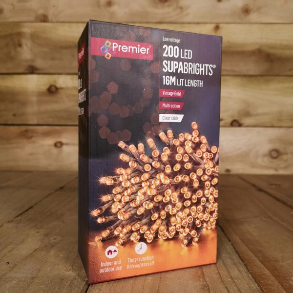 Samuel Alexander 200 LED 16m Premier Christmas Outdoor Lights Timer Clear Cable in Vintage Gold
