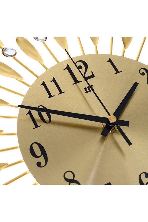 Living and Home 37.5cm Dia European Drop-Shape Metal Silent Wall Clock with Crystal, Gold