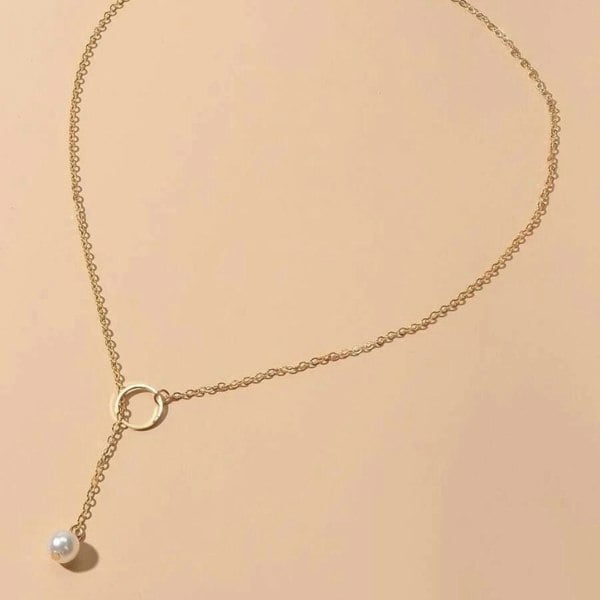 The Colourful Aura White Pearl Drop Karma Elegant Y Shape Everyday Elegant Lariat Drop Necklace