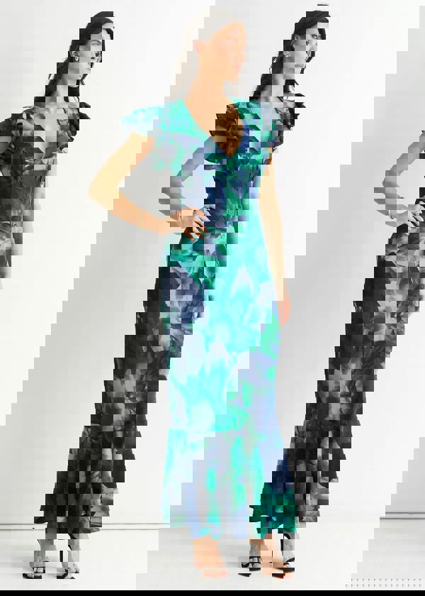 Gini London Green Watercolour Floral Maxi Dress