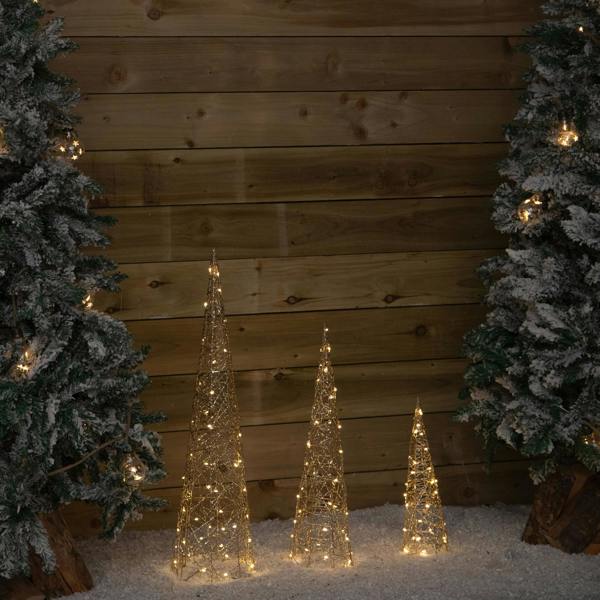 Samuel Alexander Set of 3 Gold Light Up Gold Christmas Cones Decorations with 120 Warm White LEDs