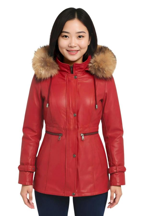 Infinity Leather Womens Leather Hooded Parka Jacket-Putian