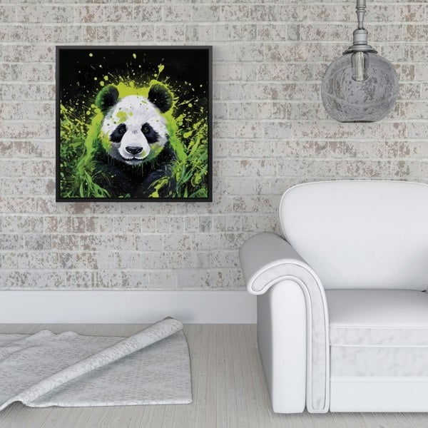 Warren Reed Green Splash Art Panda Face Framed Canvas