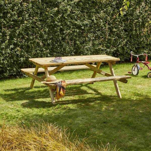 Cerland Romane Picnic Table 6ft 6 Person Wooden Dining Table Folding Benches