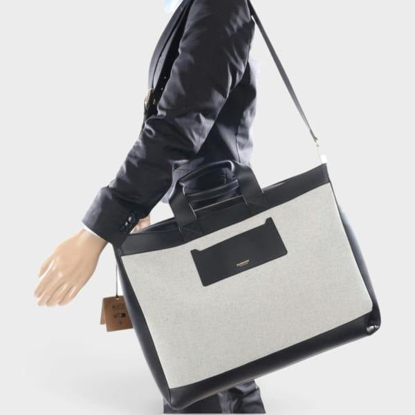Burberry Two Way Ormond Canvas Leather Bag Beige Black