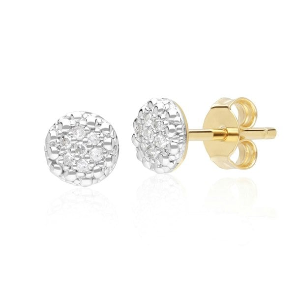 191E0425019 Diamond Pave Round Stud Earrings in 9ct Yellow Gold Front