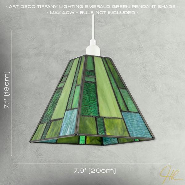 Art Deco Tiffany Pendant Lighting Shade with Emerald and Green Panels Image 7