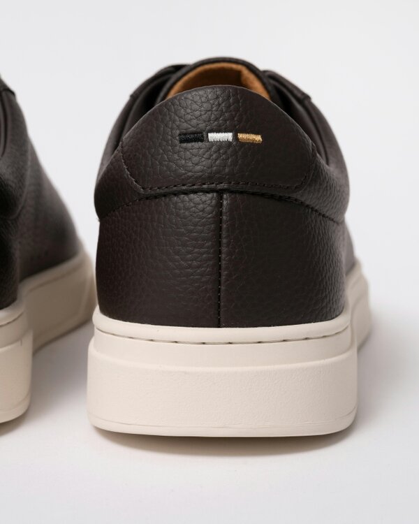 BOSS Orange Kieran Mens Grained-leather trainers with rubber sole - Dark Brown 203