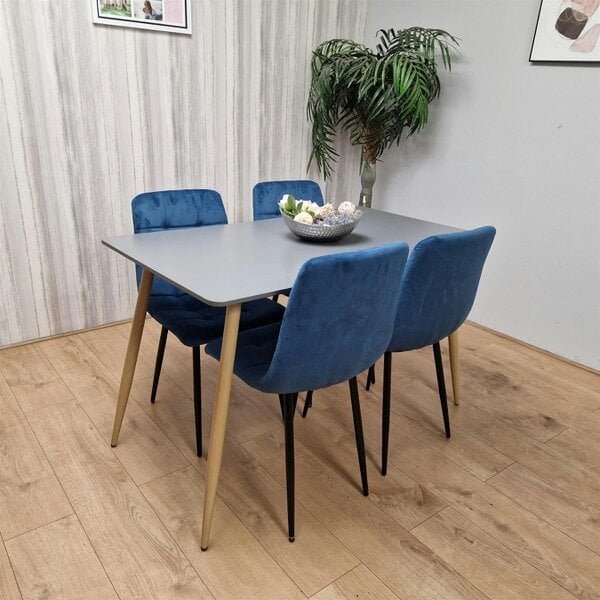 Kosy Koala Wooden Dining Table Set for 4 Grey Wooden Table and 4 Blue Velvet Chairs