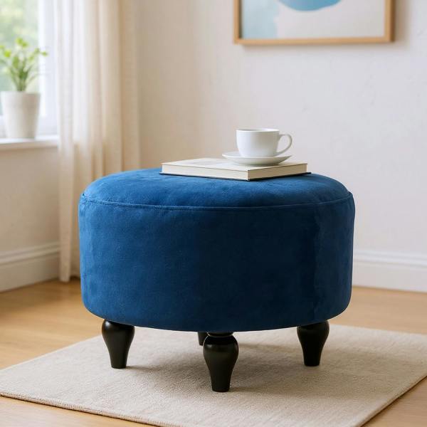 BLUE VELVET OVAL FOOTSTOOL