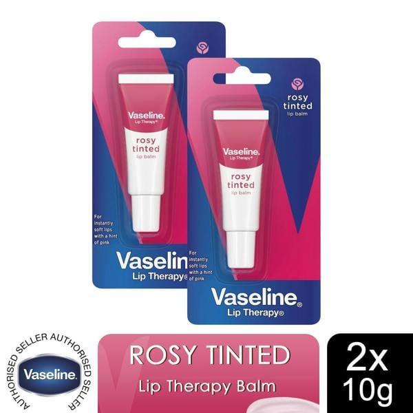 Vaseline Lip Therapy Rosy Tinted Lip Balm Pocket Tube 10g Pink Hint, 2 Pack