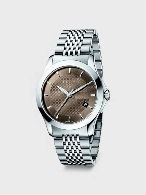 Gucci G-Timeless Men's Watch YA126406 with Brown Dial and Silver Bracelet