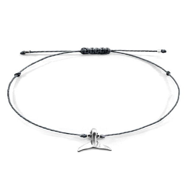 Anchor & Crew Iron Grey Think Ocean Mini Whale Silver and Rope Macrame Bracelet