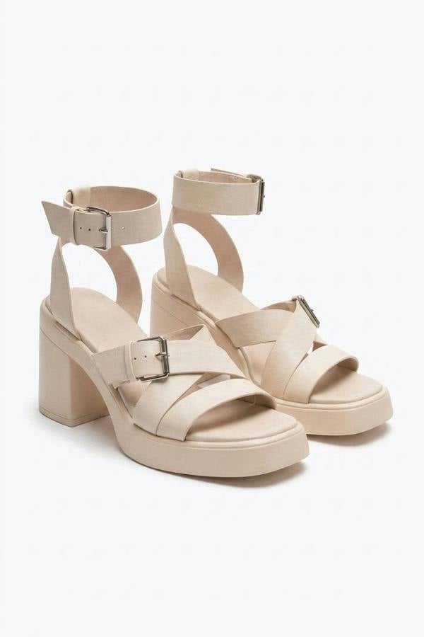 Faye Cris Cross Ankle Strap Heeled Sandals - Cream_wb