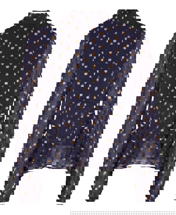 Needs No Label Navy Foil Ruffle Blouse