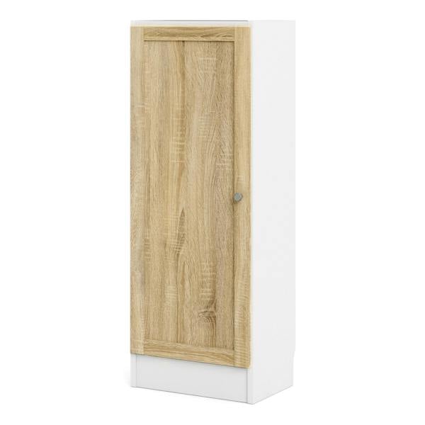 Furniture To Go Basic Low Narrow Storage Cabinet in White (2 Shelves) with Oak Door