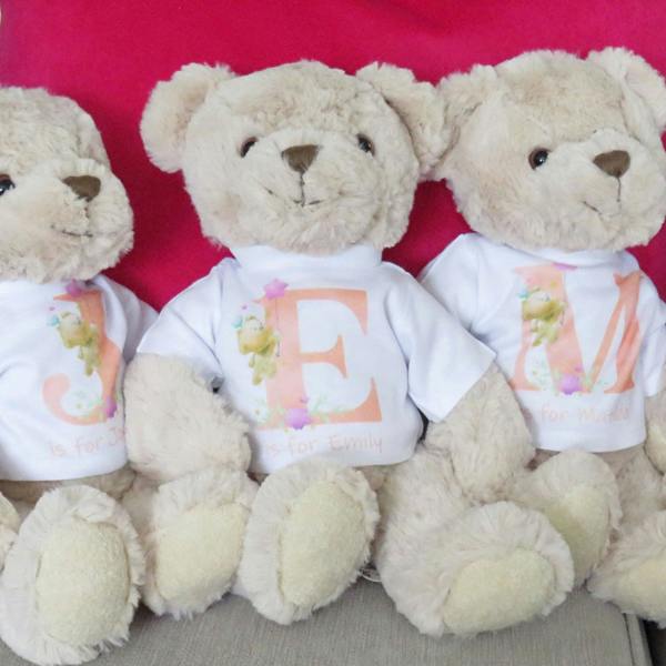Aye Do Gifts Personalised Luxury Teddy Bear Pink Initial & Teddies Shirt