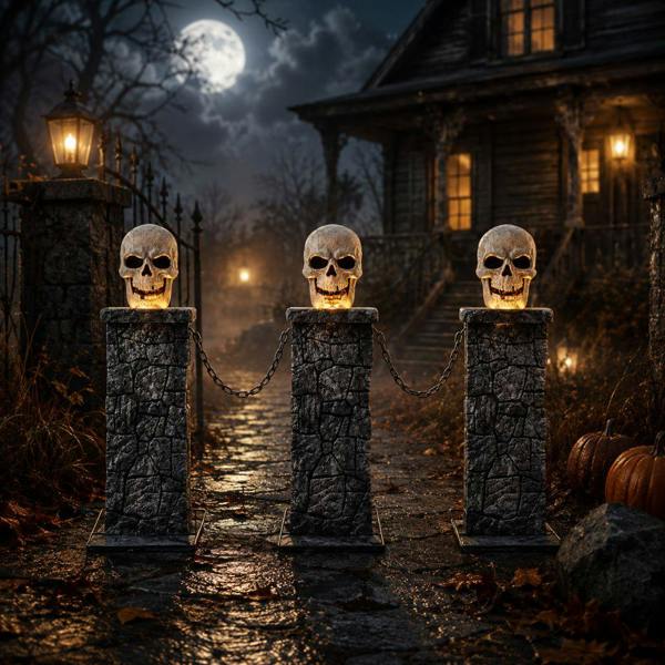 Samuel Alexander 90cm x 1.2m Battery Powered Light Up Halloween Skull Fence with LEDs