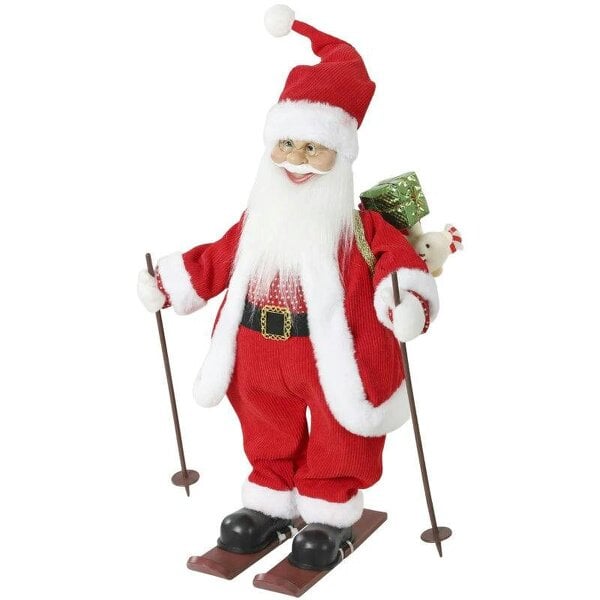 Bobobiy 2ft Singing Skiing Santa Claus, Standing Christmas Animated Santa Figure with Ski Board, Sack, Sound/Touch Activated