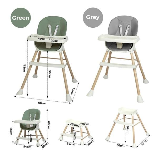 Dekko 6-In-1 Baby High Chair Kids Feeding Eating Seat Removable Adjustable Tray